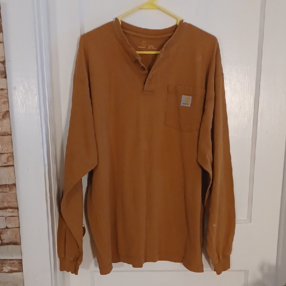 Carhartt Men's Brown Long Sleeve Shirt Size Large Tall